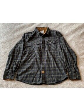 Dubinik CUSTOMIZED VERSION Mens M Flannel Shirt Blue Plaid Corduroy Collar Cuffs